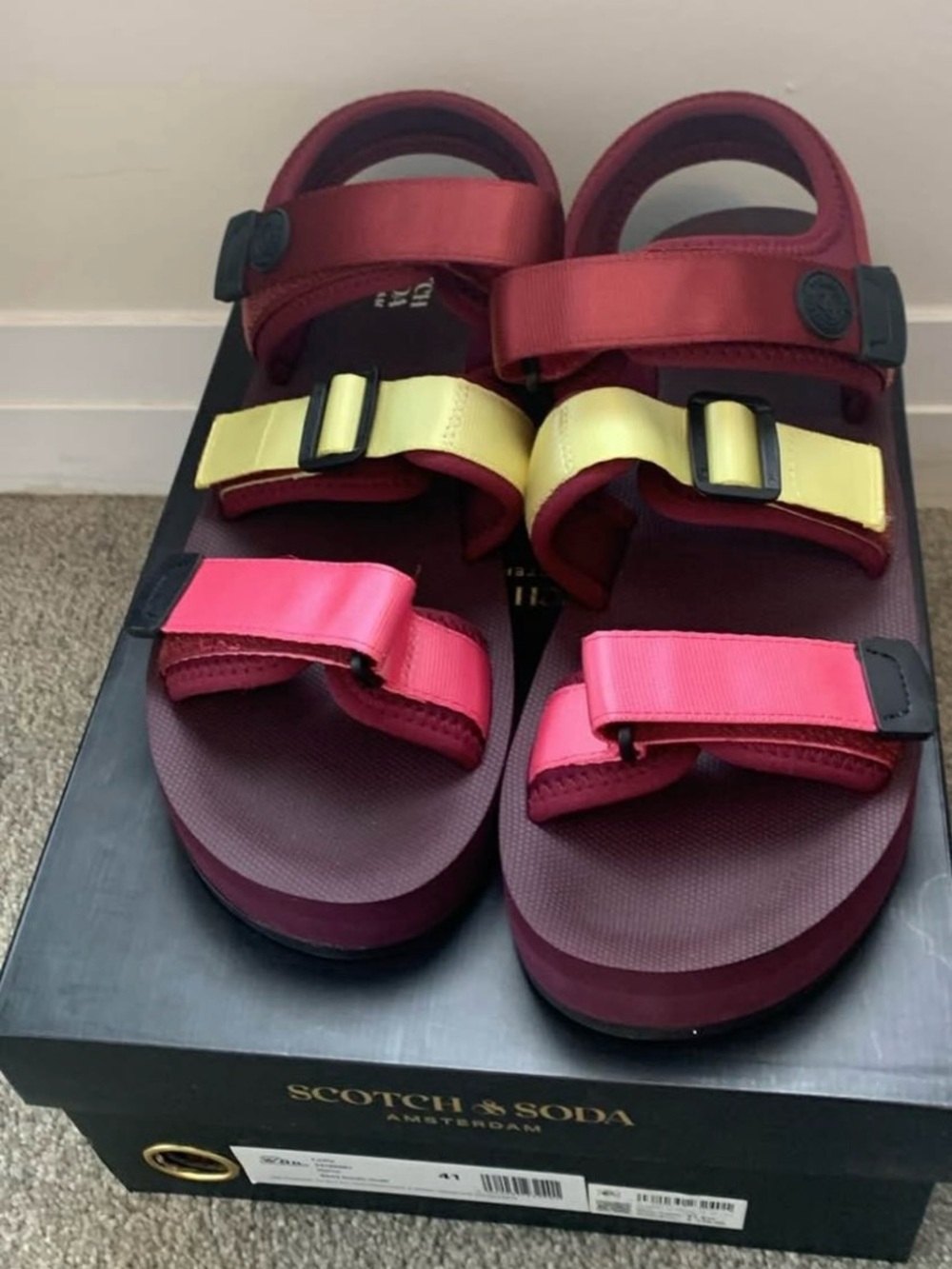 Scotch & Soda Burgundy Sandals with Pink & Yellow Straps